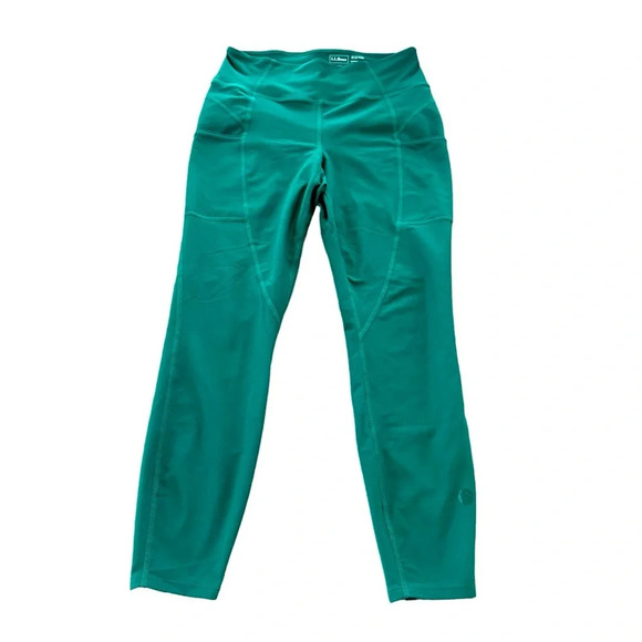 LL Bean size Medium Green Everday 7/8 High Rise Leggings Side Pockets UPF 50 - Picture 1 of 4